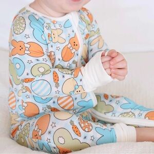 Caden Lane Cottontail Cuties Convertible Bamboo Zip Romper Easter Bunnies 3-6 mo